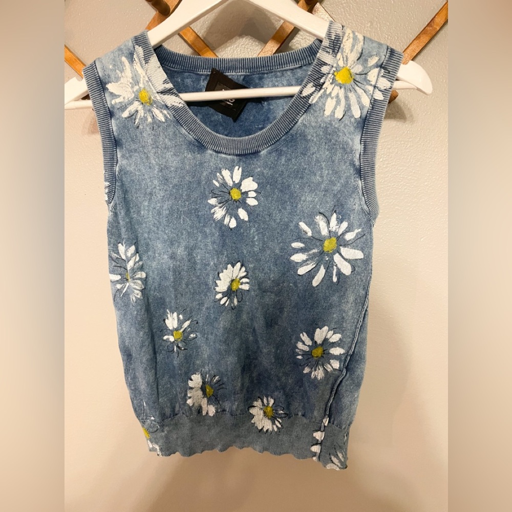 Dolce & Gabbana Daisy blue paint print distressed washed sleeveless top